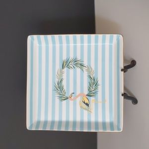Mark and Graham flamingo plate blue stripes gold trim
